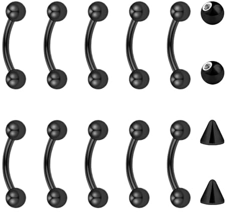 Besyvvin 10stk Curved Barbell 1,2mm Piercing Lippe Augenbrauen Septum Rook Daith Banane Silber Schwarz Gold 6mm 8mm 10mm 12mm Chirurgenstahl