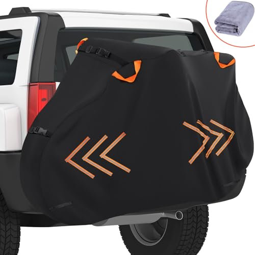Bike Cover for Transport on Rack, 600D Oxford Bike Rack Cover Heavy Duty Bicycle Covers Outdoor Storage Waterproof Bike Covers for 1 Bikes on Rear Bike Rack for Mountain Road Electric City Bike