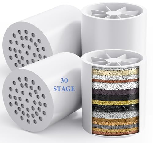 4 Pack 30 Stage Universal Shower Filter Replacement Cartridge -Removes Chlorine, Heavy Metals, Iron, Sediments-VeoryFly ShowerHead Water Filter Cartridge, Compatible with Universal Shower Filter