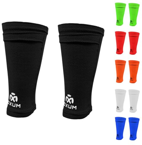 OXUM - Sujetaespinilleras - Soporte Antideslizante para Espinilleras para niños y Adultos - Calcetín Cubre espinilleras - Negro Talla S