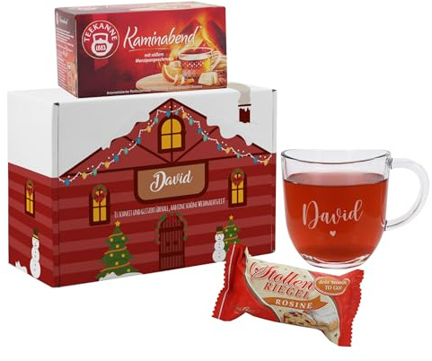 Herz & Heim Geschenkset mit Teeglas, Tee und Stollen (Weihnachtshaus)