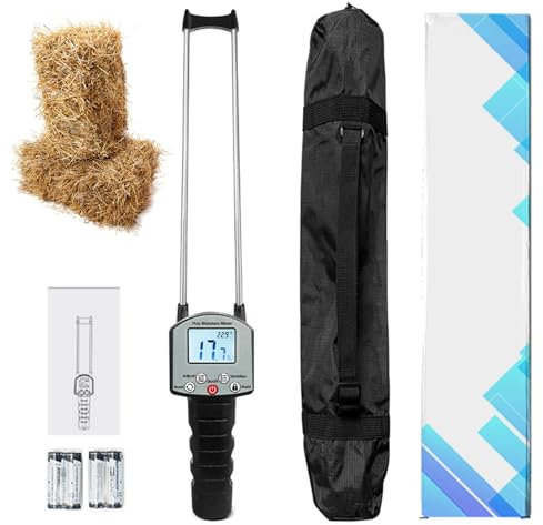 Misuratore di umidità per Fieno Portatile, Misuratore di umidità per Fieno Portatile con Doppia Sonda, Display LCD, Misuratore Fibra Misuratore umidità per Paglia Cereali, Crusca, Erba da Foraggio