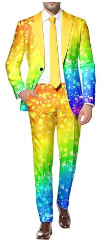 Costume néon coloré 2 pièces pour homme - Costume arc-en-ciel amusant et original - Ensemble blazer coupe ajustée manches longues - Veste de costume colorée ensemble 2 pièces - Disco boîte de nuit