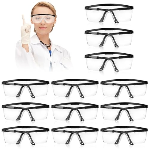 Byffoer Schutzbrille Arbeitsschutzbrille,12 Stück Schutzbrille für Brillenträger Schutzbrillen Transparent,Sicherheitsbrillen Labor mit verstellbaren Bügeln Arbeitsschutzbrille für Herren Damen