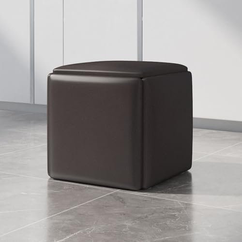 Ottomane aus Leder mit Lenkrollen für Wohnzimmer, 5-in-1 Würfelsitz, stapelbares Sofa, dunkelbraun, quadratisch, Ottomane, ideal für Schlafzimmer