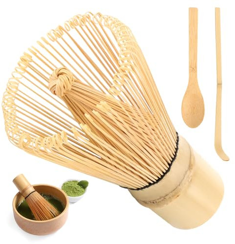 Matcha Kit, ELEPRUC Chasen Tradizionale a 100 Bastoncini Matcha, Frusta in Bambù Naturale, Frusta al Matcha (Chasen), Cucchiaio Tradizionale (chashaku), Cucchiaino, per Preparare una Tazza di tè Verde