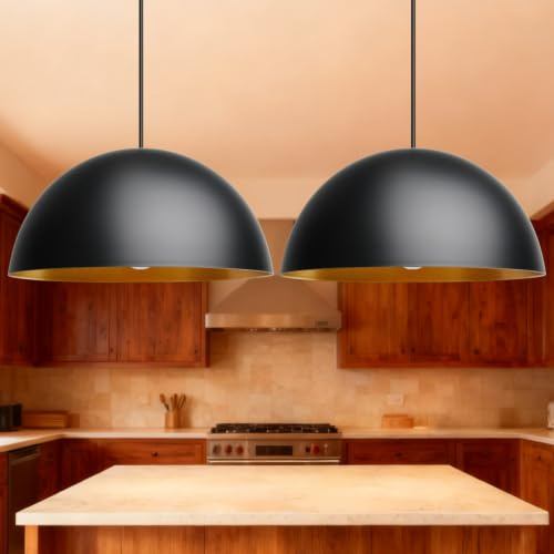 Maxled, Light is Led! Ø40cm Pendelleuchte Schwarz Gold E27 Sockel Industrial Hängelampe Modern Hängeleuchte Hängelampen Deckenlampe Hängend Vintage Bauernhaus Metall Deckenleuchte für Küche 2 Stück