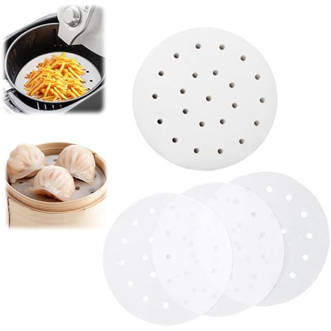 Lot de 200 feuilles de papier sulfurisé rond en bambou avec trous, blanc anti-adhésif (27,9 cm)