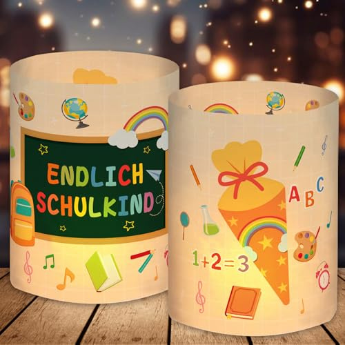 12 Windlicht Tischdeko, Einschulung Deko Mädchen, Schulanfang Jungen, Endlich Schulkind 2026, Schuleinführung Einschulungsdeko Geschenk, Geeignet für Teelichter oder Kerzen