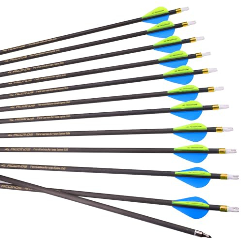 6/12pc Longitud Personalizada Flechas de Carbono 300/350/400/500/600/700/800 Spine Punta Extraíble 2 Pluma de Plástico Flecha de Puntería Flecha de Caza para Arco Recurvo Arco Compuesto Tiro con Arco