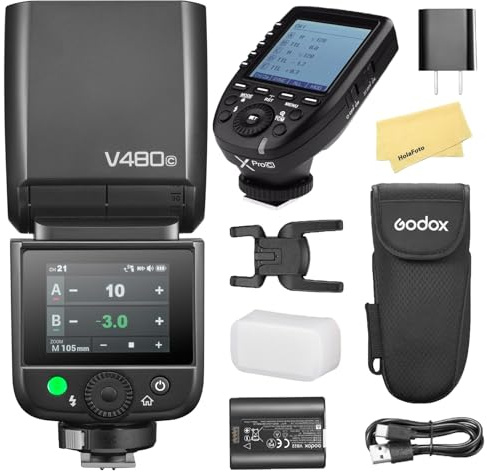 Godox V480C V480 C Camera Flash with Godox XProC XPro-C Flash Trigger for Canon Camera Flash Speedlite Light,650 Full-Power Flashes,2.4G HSS 1/8000s,1.7s Recycle Time,GN50