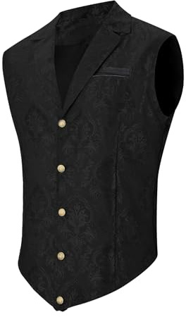 Zando Mens Slim Fit Suit Vest Dress Wedding Waistcoat Black Jacquard M | Mens slim fit paisley jacquard vest. Adjustable V-neck waistcoat for steampunk cosplay, Halloween & formal weddings.
