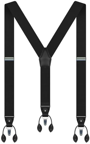 Generisch Hosenträger Herren Breit 3.5cm Elastisch Suspenders Men Y-form | Hosenträger Herren Verstellbar Anti-rutsch mit Umwandelbar Abnehmbar 3 Clips 6 Stück Leder Knopfloch