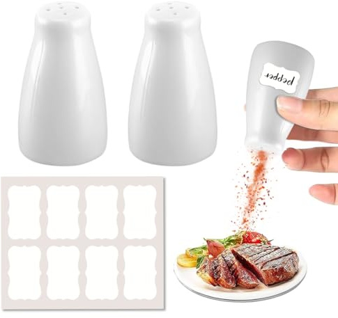 KEWUF Set Sale e Pepe, Set di Saliera e Pepiera, Bottiglie di Ceramica per Spezie, Saliera e Pepiera, Con Etichetta Adesiva, Regalo per il Trasloco, Adatto per Cucina, Barbecue (2 Pezzi, Bianche)