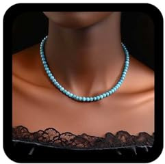 Allereya Boho Perle Türkis Choker Halskette Ethnischen Türkis Anhänger Halskette Blau Edelstein Perlen Halsketten Blauen Stein Halsketten Erstellt Edelstein Perlen Aussage Schmuck Für Frauen