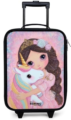 NoBoringSuitcases© Kinderkoffer Klein Reisekoffer Kleiner Kinder Koffer mit | 48x31x19 cm - LED Rollen Kindertrolley Reise Trolley Mädchen - Einhorn - Glitzer