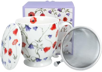 Duo Becher ANGELA mit Fuß, 500 ml, inkl. Deckel und Teesieb, New Bone China Porzellan