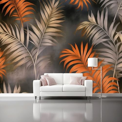 Genérico Papel Pintado Pared Panorámico Sencillez - 200 x 140 cm Gigante Papel pintado tejido no tejido, Hojas De Palma Grises Póster Fotomurales Decoración Para Salón Dormitorio