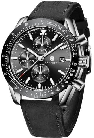 BENYAR Orologio da Uomo Cronografo Analogico al Quarzo, Cinturino in Pelle/Acciaio/Silicone, Stile Business Sport Casual, Impermeabile, Antigraffio, Regalo Elegante per Uomo