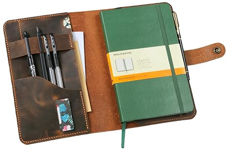 Leder Cover für Moleskine Classic Pocket Medium Large XL A4, Stifthalter | Vollnarbenleder, handgenäht, Kartenfach, Patina Look, passend für Pocket, Medium, Large, XL, A4 Notizbücher