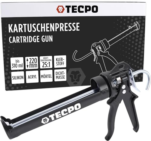TECPO Prensa de cartuchos con parada para cartuchos de hasta 310 ml, adecuada para cartuchos de transferencia de fuerza 25:1, pistola de expresión para cartuchos de sellado y pegamento