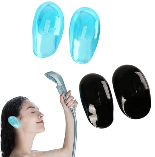 MIRKUZI Gorros de ducha, 2 Pares de protectores de silicona para orejas, impermeables resistentes a la decoloración (azul, negro) reutilizables ideales para el hogar la ducha, el baño y la peluquería