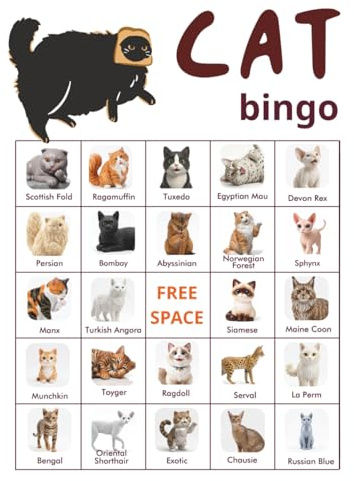Cat Bingo Game: 32-Player Cat Themed Party for Cat Birthdays, Cat Breed workshop, National Cat Day, and Cat Lovers' Gifts