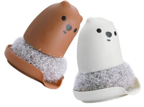 PLAFOPE 2pcs Cup Cleaner Brush with Cute Little Bear Shape, Practical Kitchen Cleaning Scrubbers Made of Sturdy Pp and Acrylic, for Household Kitchen and Pot Cleaning Tasks
