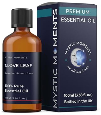 Mystic Moments | Olio Puro di Foglia di Chiodi di Garofano | 100ml | Syzygium aromaticum dona a diffusori, miscele di oli e formulazioni profumate un aroma più pungente legnoso.