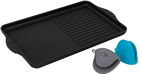 MaxxGoods - Aluminiumguss Grillplatte halb glatt gerippt - 43x28x2cm - für Induktion & alle gängigen Herdplatten - Keramikoberfläche - Antihaftversiegelung - Made in Germany - PFOA Frei