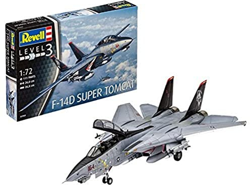 Revell- Grumman F-14D Super Tomcat im Maßstab 1:72 zum Selberbauen Aereo Modellino Fedele all'originale per Principianti, Colore da colorare, 23.8 Inches x 36.8 Inches x 5.9 Inches, 03960