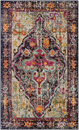 Safavieh Boho Chic Indoor Woven Rectangle Area Rug, Monaco Collection, MNC247, in Grey / Fuchsia, 91 X 152 cm for Living Room, Bedroom or Any Indoor Space