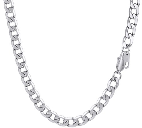 PROSTEEL Herren Halskette Edelstahl Panzerkette 6mm Breite schwer Glieder Link Gliederkette Herren Hip-Hop Kette, 55CM lang, Silber