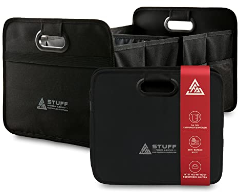 stuff from above Auto Organizer in schwarz - Kofferraumtasche - (57x35x30cm) - Antirutsch durch Klett - Kofferraum Camping Box - Große Autotasche - Zubehör Tasche - Kofferraumbox - auch für Kinder