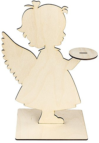 Ideen mit Herz Ángel decorativo de madera para colocar de pie, 31 cm x 19,2 cm, con pedestal, decoración de habitación para unir | decoración para Navidad, Adviento, invierno | ángel de la guarda