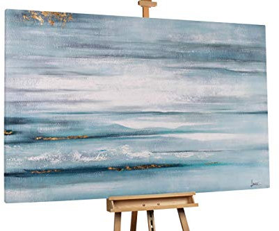 KunstLoft® XXL Gemälde 'Gold Dust in The Sky' 180x120cm | original handgemalte Bilder | Abstrakt Himmel Blau Gold Blau Grau | Leinwand-Bild Ölgemälde einteilig groß | Modernes Kunst Ölbild