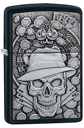 ZIPPO – Gambling Skull, Black Ice – Benzin Sturm-Feuerzeug, nachfüllbar, in hochwerti-ger Geschenkbox