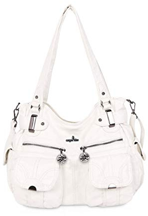 NICOLE & DORIS Handtaschen Damen Lederimitat Umhängetasche Designer Shopper Hobo Taschen Groß Tasche Weiß
