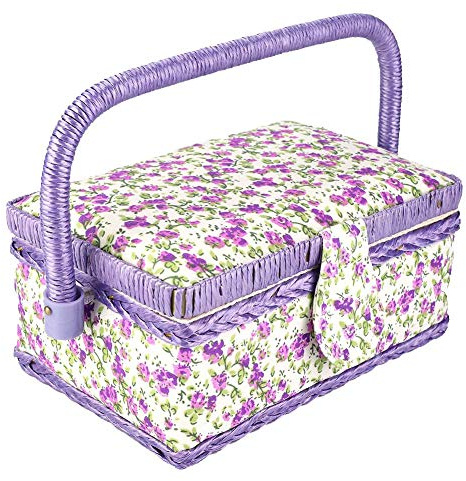 Sutinna Nähkorb, Classic Fabric Craft handgefertigte Nähkorb Faden Nadel Aufbewahrungsbox Organizer Blume gedruckt Bauernhaus Stil Nähset Aufbewahrungsbox