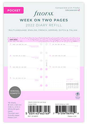 FILOFAX Confetti 1 Woche auf 2 Seiten Illustrated Diary Refill Pack Pocket 2022
