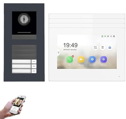 MATHFEL 3 Familienhaus IP Video Türsprechanlage, Unterputz-Türstation IP65, 7 Zoll Monitor, HD-Kamera 170°, Türöffner-Funktion, Foto-/Video-Speicher, 3x4,3'' Monitor+1 Kamera