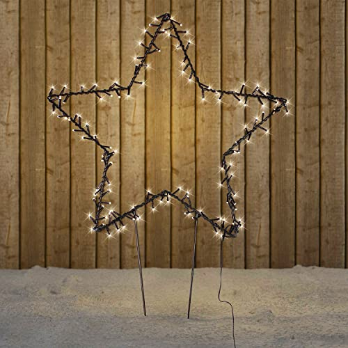 140er LED Weihnachtsstern zum stecken Weihnachtsbeleuchtung Gartenstecker warmweiß mit 6/18Std Timer, zu- oder abschaltbar