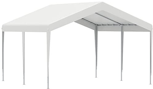Outsunny Carpa Garaje para Coche 4x4 m Cochera Portátil Impermeable Pabellón Gazebo de Jardín Patio Exterior con Accesorios para Eventos Fiestas Metal Galvanizado Blanco