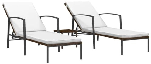 vidaXL 2X Sonnenliege mit Tisch Beistelltisch Gartenliege Relaxliege Liegestuhl Strandliege Gartenmöbel Liege Saunaliege Poly Rattan Braun