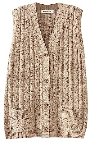 Aeneontrue Women's Sweater Vest Sleeveless Button Down Knitted Cardigan Outwear with Pockets Beige S