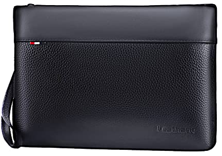 Leathario Handgelenktasche Herren Leder Vintage Handtasche ideal für Reisen Festival Herrenhandtasche Schwarz