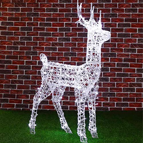 BAKAJI Rentier für Weihnachten, groß, Leuchtend, Dekoration für den Außenbereich, Garten, Weihnachten, 240 LED-Lichter, kaltweiß, Eiskabel, 8 m, Seil und Metall mit Timer, Höhe 20 cm