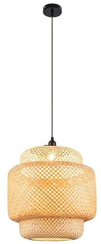 COSTWAY Pendelleuchte Bambus, Boho Lampe Hängend Rustikal, 40 * 40 * 43cm Geflochten Hängelampe Korb, E27-Glühbirne (nicht Inkl.), Hängelampe für Schlafzimmer Wohnzimmer Esszimmer Flur Küche, Gelb