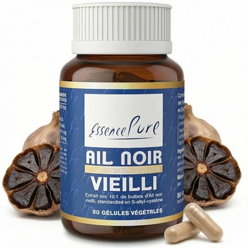 Ail Noir Fermenté 10:1, Essence Pure, 80 Gélules | Extrait d’Ail Noir Vieilli, Standardisé en S-Allyl-Cystéine, Haute Concentration, Sans Arrière-Goût, Cœur et Cholestérol