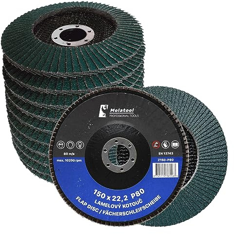 Molatool Disco de láminas profesional 150 x 22,2 grano 80 para metal, madera y acero, 5 unidades de discos abrasivos, discos abrasivos de 150 mm